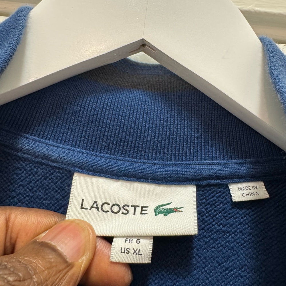Lacoste Tennis Jacket Blue Cotton Jersey Sweater Pique Full Zip - Picture 4 of 12